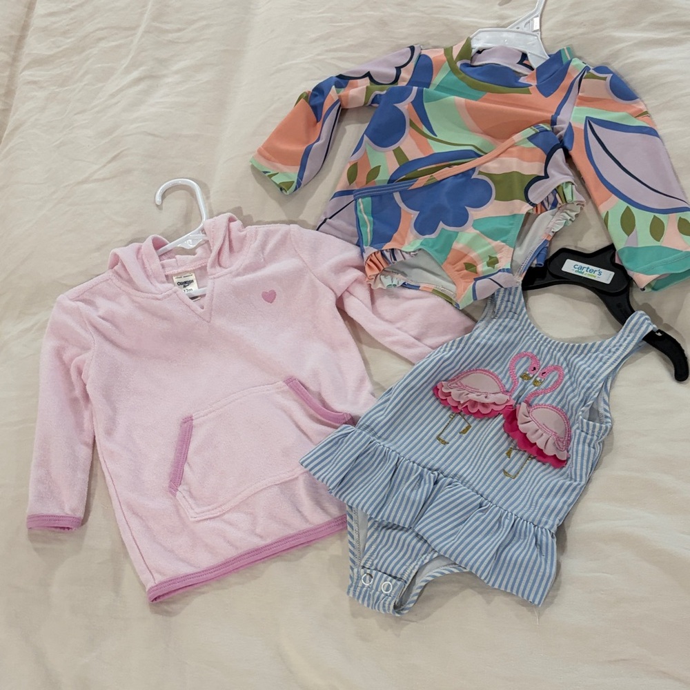 Girls Mixed Swimsuit & Cover-Up Bundle - Pink, Blue, Multicolor